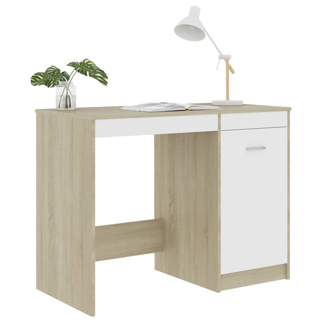 Desk White and Sonoma Oak 100x50x76 cm Chipboard